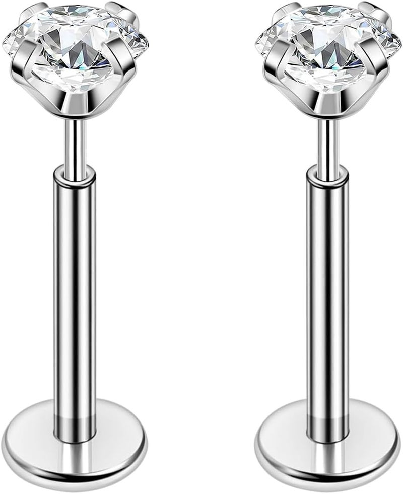PunkTracker 16g/18g/20g Titanium Steel Threadless Flat Back Cartilage Earrings for Helix/Tragus/Conch/Daith/Earlobe - Nose Studs Lip Rings Labret Monroe Piercing Jewelry for Women Men 2PCS - Image 1